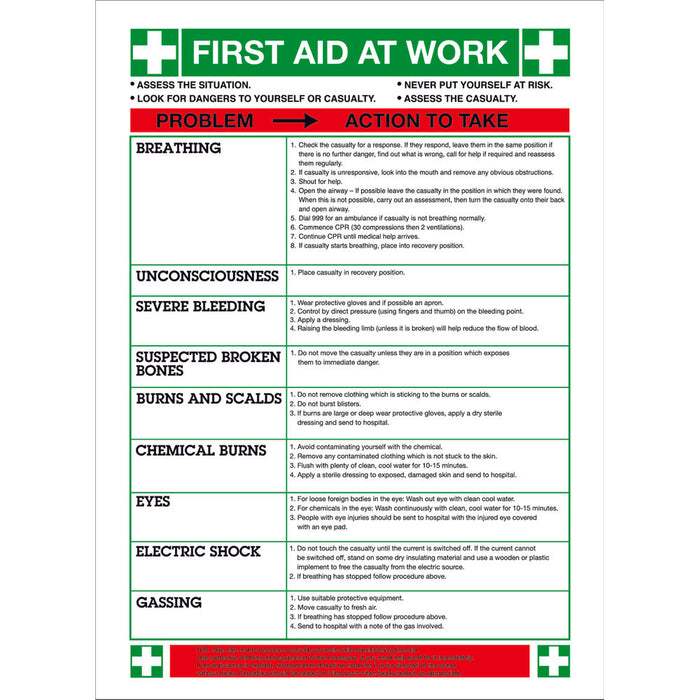 First Aid at Work - Safety Sign - 420mm x 590mm