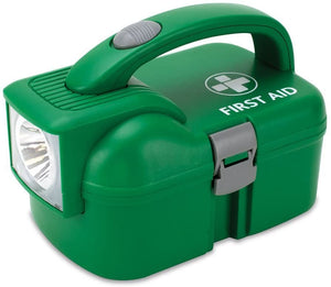 Torch First Aid Kit in Green Box - Combines Torch and First Aid Kit - Perfect for Vehicles, Garages and Sheds
