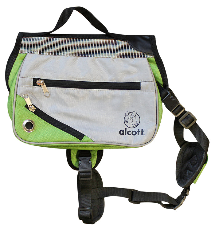 Alcott Explorer Dog Backpack / Saddle Bag - Green & Grey