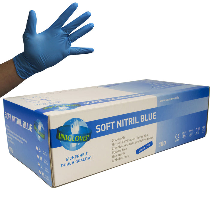 Uniglove Extra Strong Blue Nitrile Gloves Latex/Powder Free