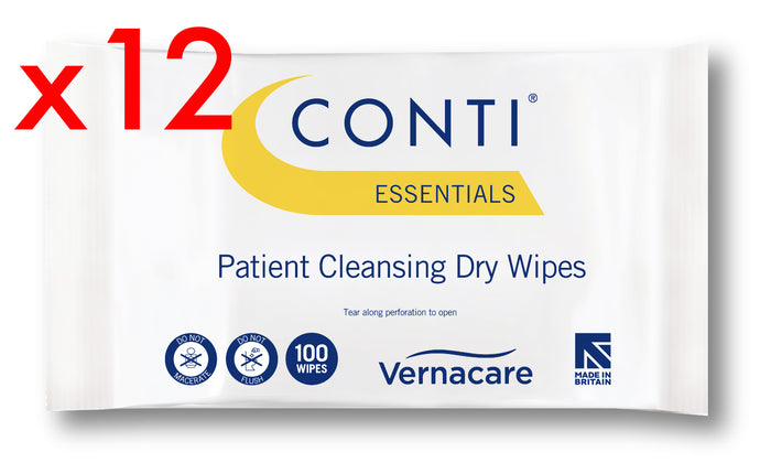 Conti Essentials - Patient Medical Cleaning Care Dry Wipes, 33cm x 22cm -12 Pack